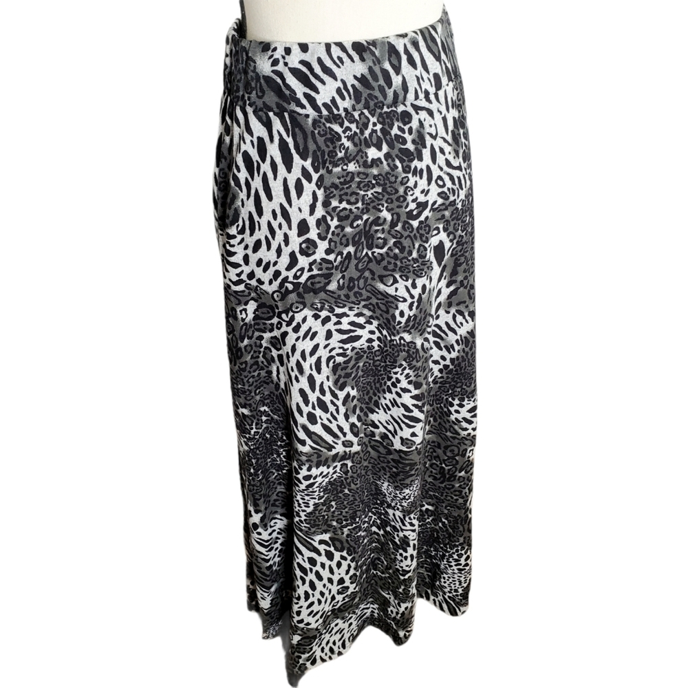 Leopard Print Knit Stretch High Waist Maxi Skirt